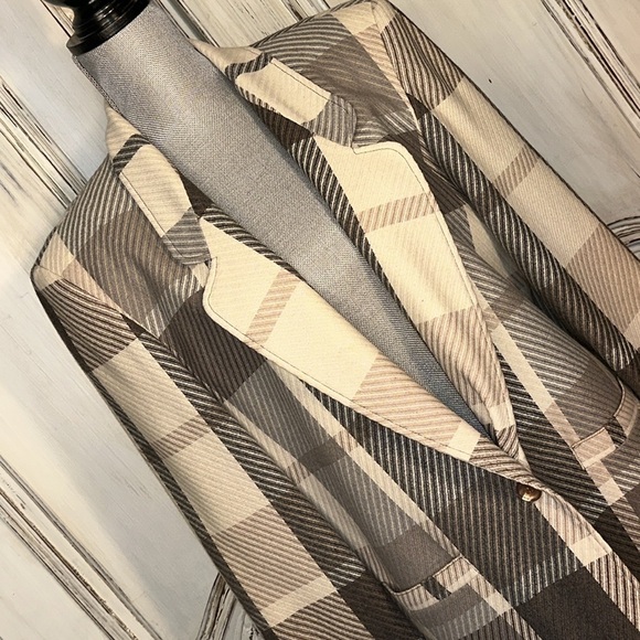 VINTAGE Joyce Sportswear Light Academia Large Neutral Plaid Blazer Jacket Size M - Picture 2 of 12